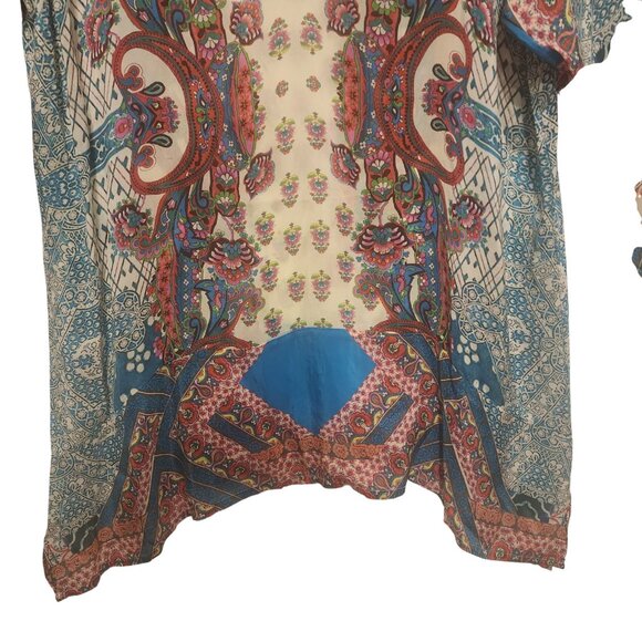 Johnny Was 100% Silk Georgette Paisley Crinkle Tunic Blouse Top Plus Size 1X - Picture 5 of 12